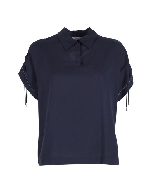 Peserico Blue Monili-Chain Drawstring-Cuff Blouse