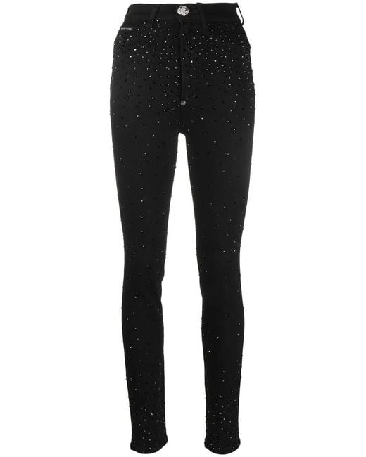 Philipp Plein Black Rhinestone-Embellished Skinny Jeans