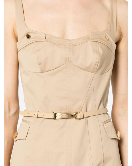 Elisabetta Franchi Natural Cotton Mini Dress With Pockets