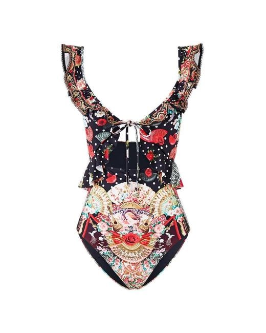 Camilla Black Ruffled-Strap Bodysuit
