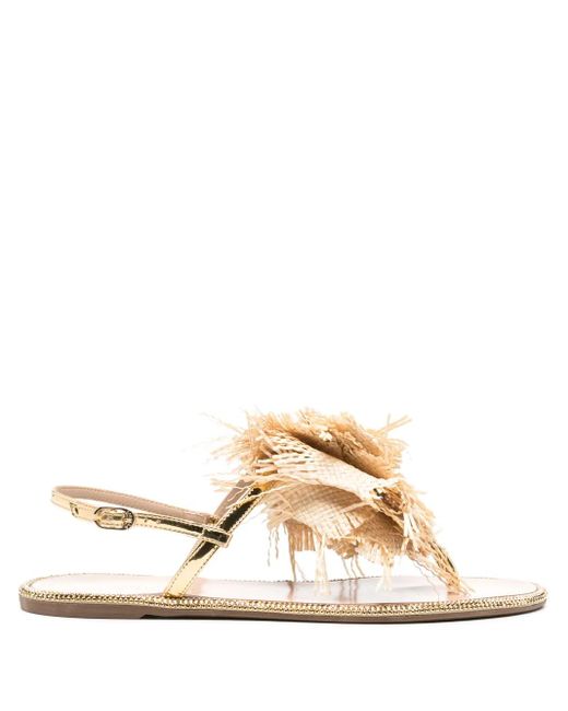 Le Silla Natural Rose Raffia-Weave Flat Sandals