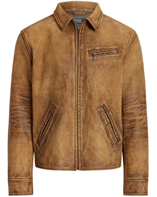 Polo Ralph Lauren Brown Hemingway Panelled Leather Jacket for men