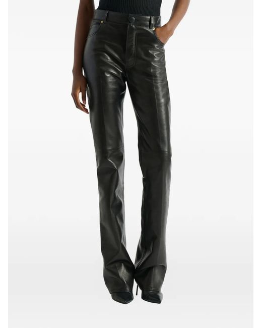 Balmain Black Leather High-Waisted Trousers