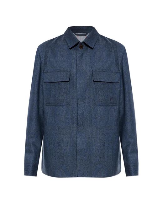 Etro Blue Paisley-Pattern Wool Jacket for men
