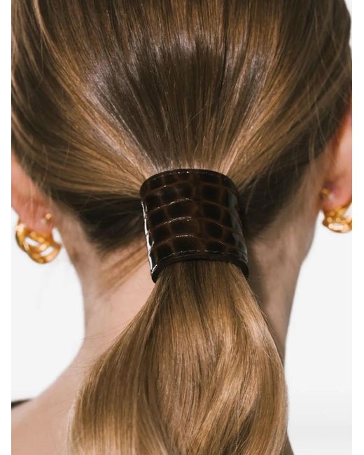 Jennifer Behr Brown Embossed Leather Hair Clip