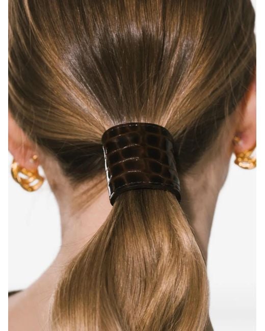 Jennifer Behr Brown Embossed Leather Hair Clip