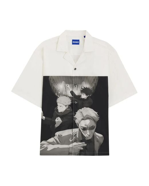 HUGO White Graphic-Print Shirt for men