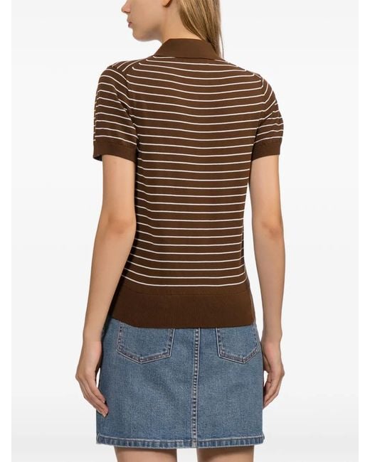 A.P.C. Brown Striped Short-Sleeve Polo Shirt