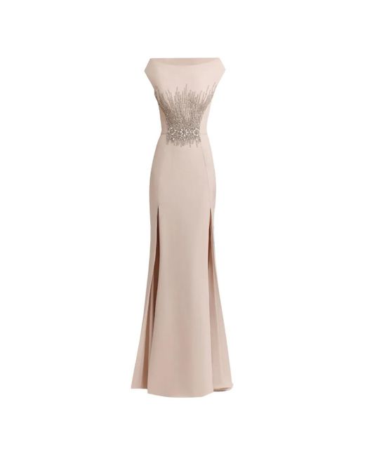 Gemy Maalouf Natural Bateau-Collar Embellished Maxi Dress