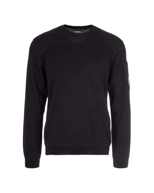 C P Company Blue Cotton Sea Island Crewneck Lens Knit for men