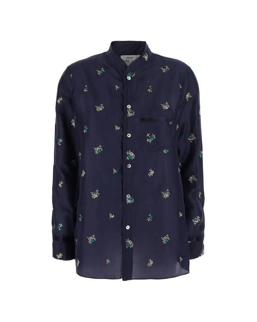 Forte_forte Blue Chemise En Soie À Fleurs Brodées