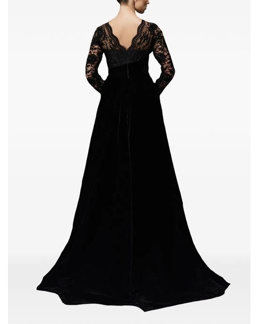 THA SEEN Black Lace-Panel Maxi Dress