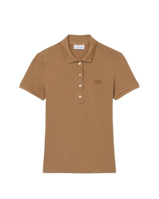 Lacoste Brown Logo-Patch Short-Sleeve Polo Shirt