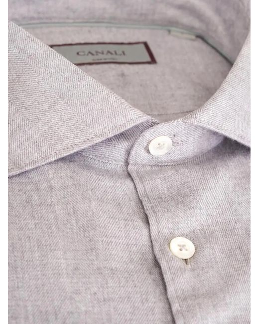 Canali Gray Herringbone-Pattern Shirt for men