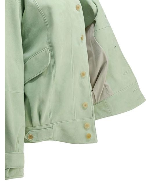 Auralee Green Spread Collar Button-Up Suede Jacket