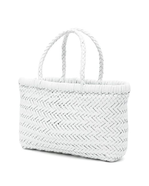 Dragon Diffusion White Interwoven Leather Tote Bag