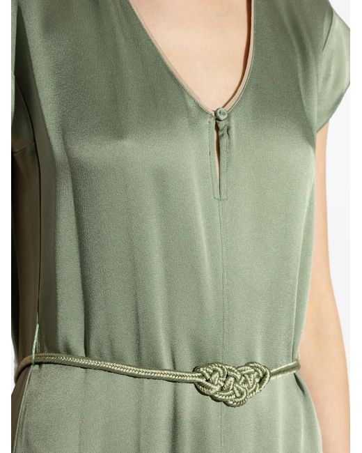Forte_forte Green V-Neck Belted Dress