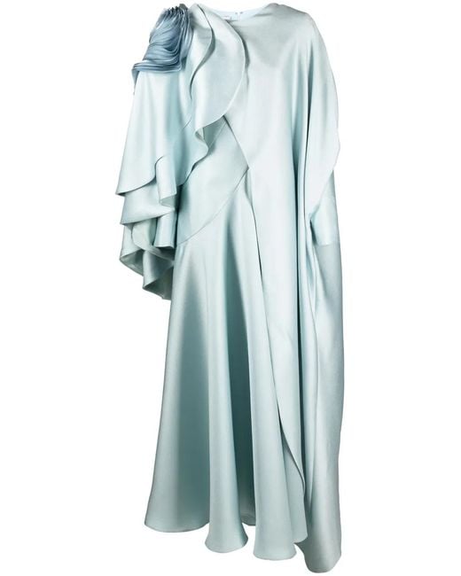 Gaby Charbachy Blue Draped Cape-Style Gown