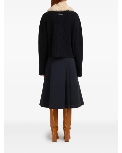 Marni Black Shearling Patches Zipped Cardigan