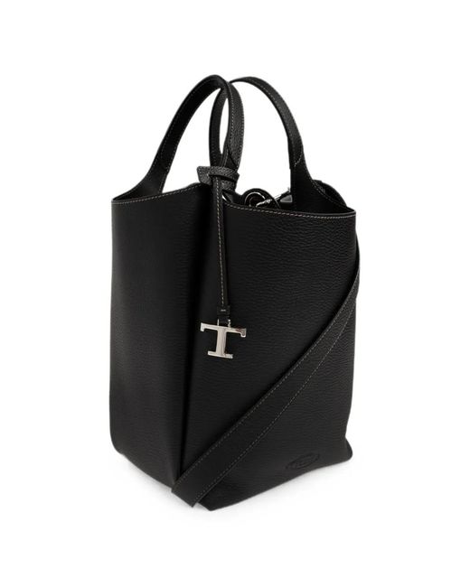 Tod's Black Small Logo-Plaque Grained-Leather Bucket Bag