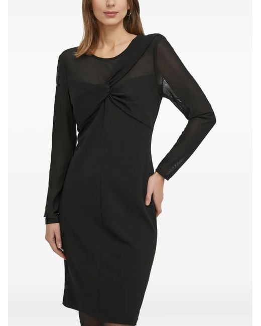 DKNY Black Knot-Detail Long-Sleeve Mini Dress
