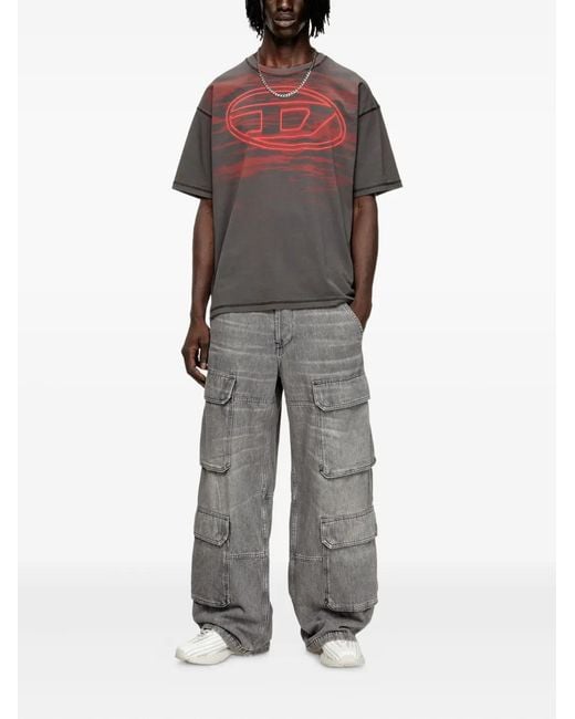 DIESEL Gray Logo-Print Tee for men