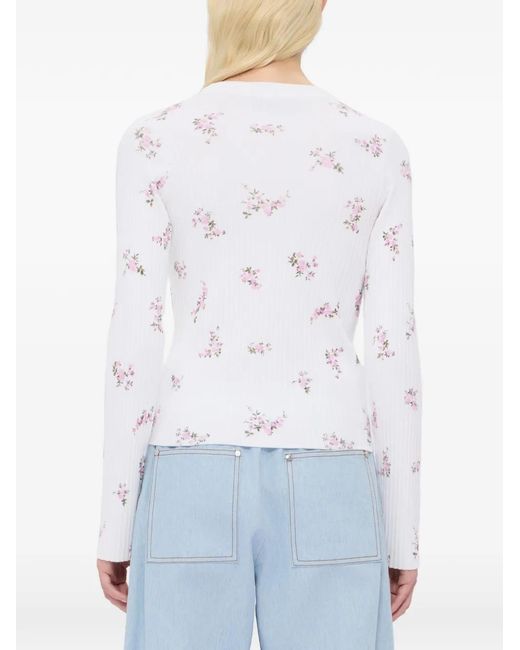 MSGM White Haut En Maille À Fleurs