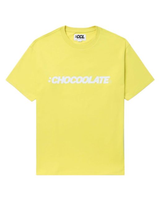 Chocoolate Yellow Logo-print Cotton T-shirt for men