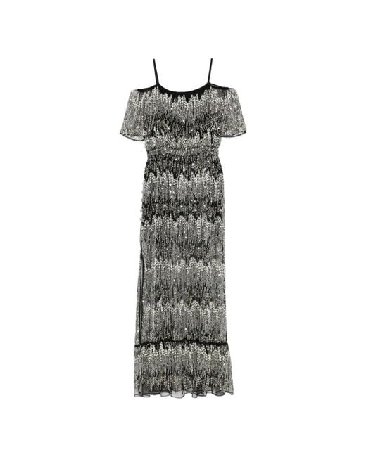 Rabanne Gray Sequin-Embellished Cold-Shoulder Maxi Dress