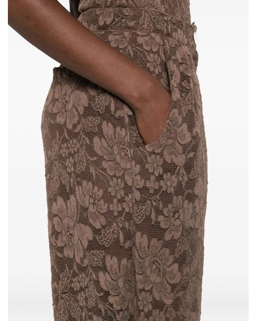 ROWEN ROSE Brown Floral-Print Trousers