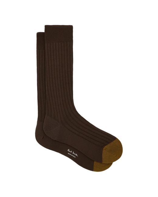 Paul Smith Brown Chaussettes Côtelées À Bout Contrastant for men