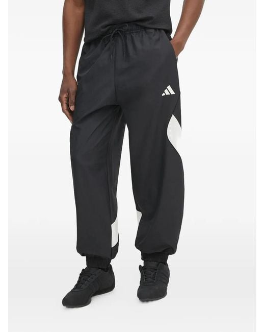 Adidas Black Stadium Logo-Print Panelled Track Pants for men