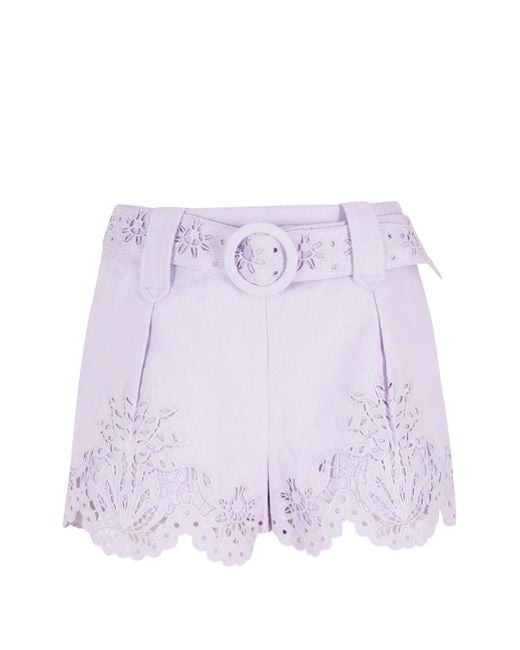 Farm Rio Purple Floral-Details Belted Shorts