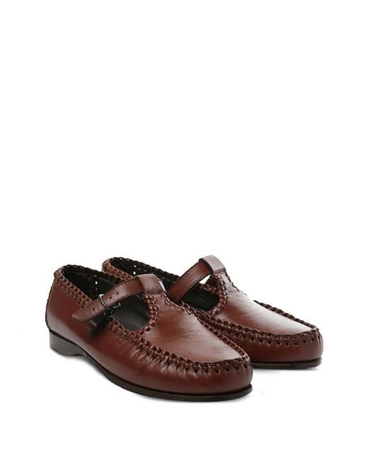Hereu Brown Buckle Braided Shoes