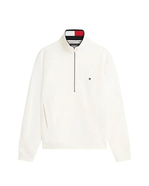 Tommy Hilfiger White Quarter-Zip Flag Sweater for men
