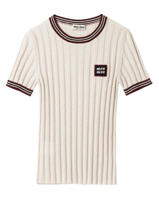 Miu Miu Natural Logo-Appliqué Cashmere Top