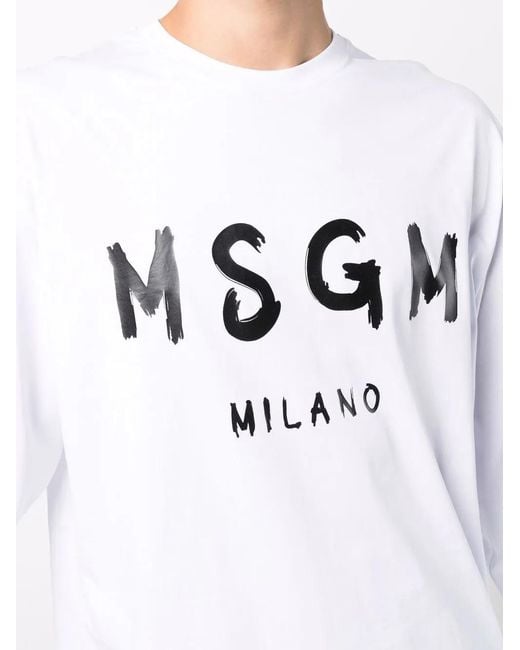 MSGM White Logo Long-Sleeve T-Shirt for men