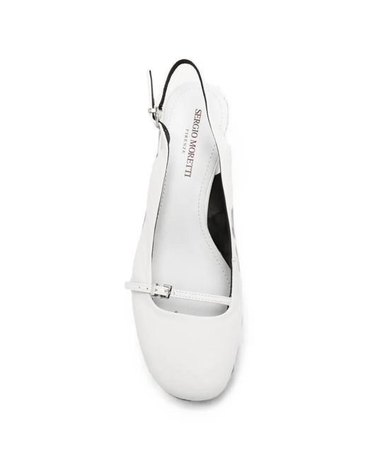 SERGIO MORETTI FIRENZE White Buckle-Detail Slingback Pumps