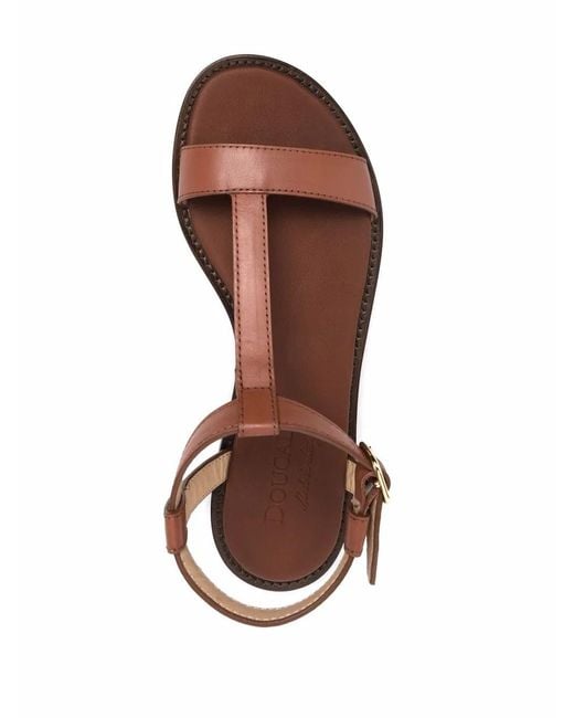 Doucal's Brown T-Bar Leather Sandals