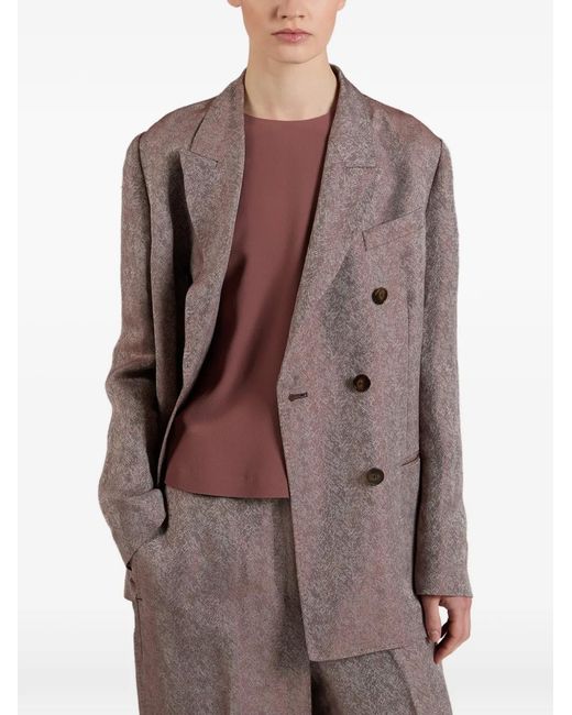 Slowear Brown Double-Breasted Herringbone Blazer