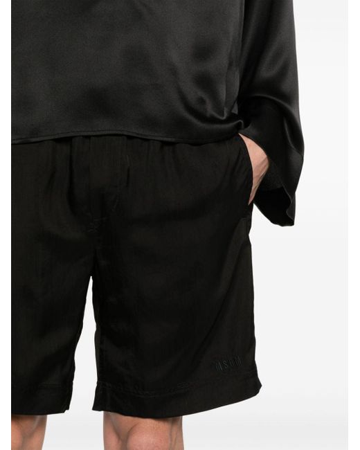 MSGM Black Logo-embroidered Satin Shorts for men