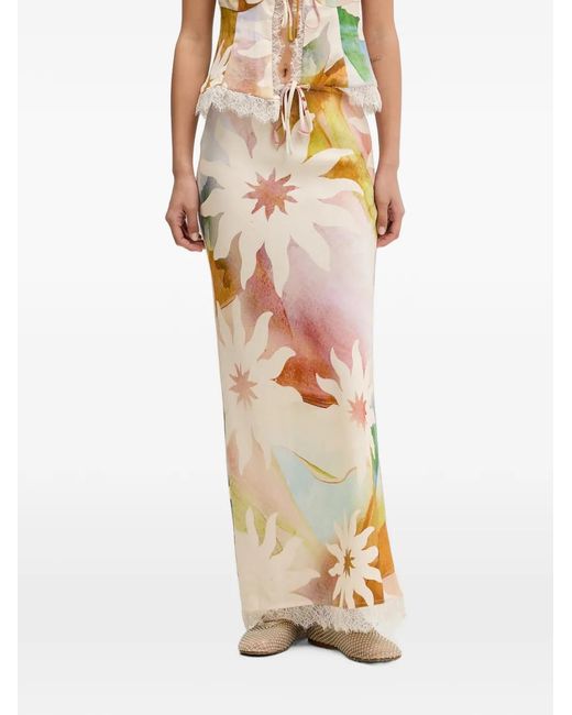 Never Fully Dressed Metallic Abstract Soleil Mabel Floral-Print Lace-Trim Skirt