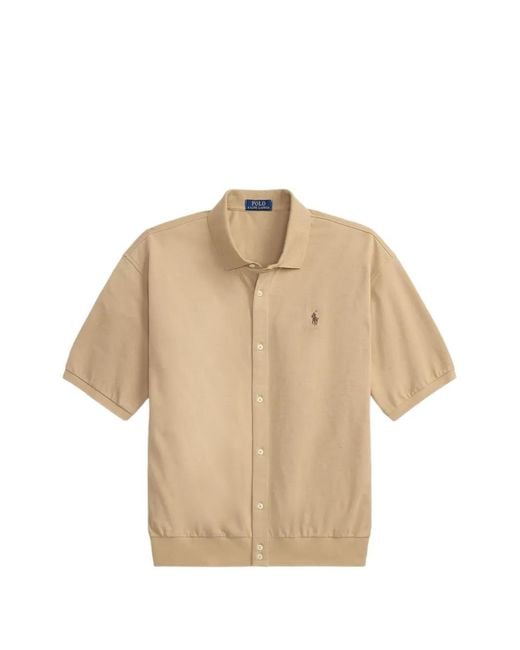Polo Ralph Lauren Natural Logo-Embroidered Ribbed-Trim Shirt for men