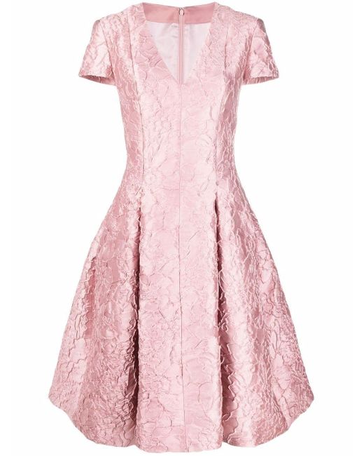 Talbot Runhof Floral-jacquard Flared Midi Dress in Pink - Lyst