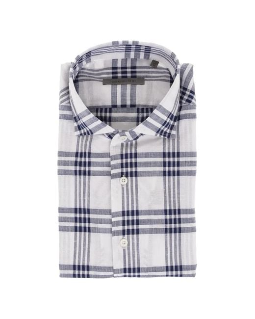 Corneliani Gray Check-Pattern Short-Sleeved Shirt for men