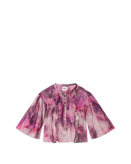 Isabel Marant Purple Veelia Ruffled Buttoned Blouse