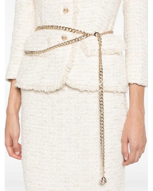 Self-Portrait White Cream Boucle Tailored Chain Midi Dress
