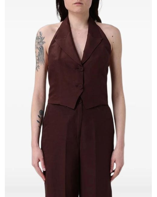 Hanita Red Halterneck Notched-Lapel Waistcoat