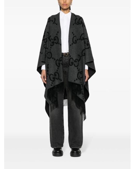 Gucci GG Wool Poncho in Black | Lyst