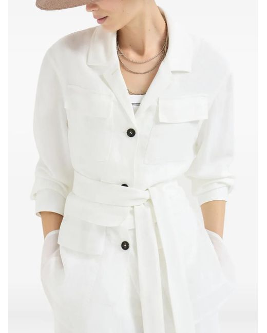 Brunello Cucinelli White Belted Pocket Jacket